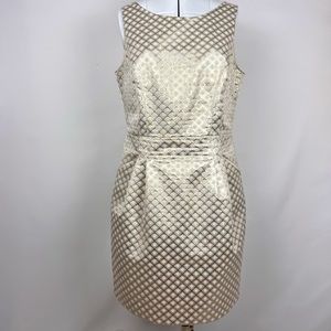 Dalia Metallic Gold & White Sleeveless Party Dress with Pockets Size 10